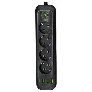 Сетевой фильтр-удлинитель 4 розетки и 3 USB A1 Type-C на 5 метров Черный Yiwu HP-5-40 фото
