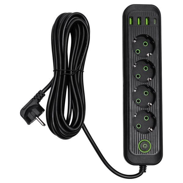 Мережевий фільтр-подовжувач 4 розетки і 3 USB A1 Type-C на 5 метрів Чорний Yiwu HP-5-40 фото