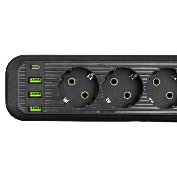 Мережевий фільтр-подовжувач 4 розетки і 3 USB A1 Type-C на 5 метрів Чорний Yiwu HP-5-40 фото