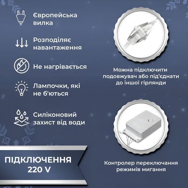 Гірлянда-штора Роса 200 LED 3х3 м холодний білий GarlandoPro 173307W фото