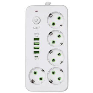 Сетевой фильтр-удлинитель 5 розеток и 4 USB A1 Type-C на 5 метров Белый Yiwu HP-5-51 фото