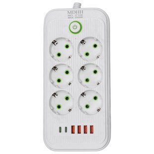 Сетевой фильтр-удлинитель 6 розеток и 4 USB A1 Type-C на 5 метров Белый Yiwu HP-5-53 фото
