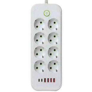 Сетевой фильтр-удлинитель 8 розеток и 4 USB A1 Type-C на 5 метров Белый Yiwu HP-5-55 фото