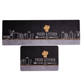 Набор ковриков диатомитовых для кухни Fresh Kitchen 58 на 38 см и 118 на 38 см Черный Yiwu HP-42-206 фото