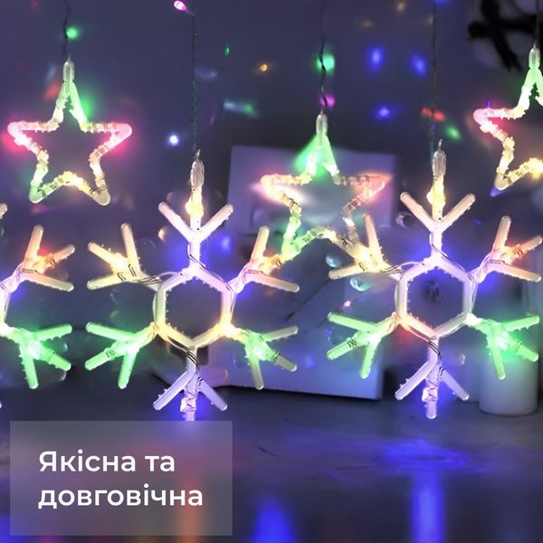 Гірлянда фігурна Зірки та сніжинки 9 фігур 3х0,9 м різнокольоровий GarlandoPro 1733065ML фото