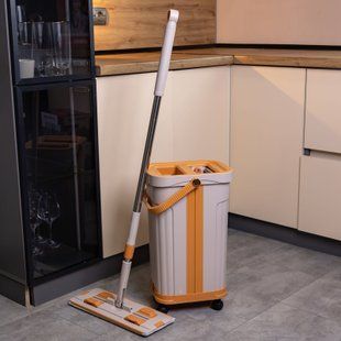 Швабра із відром для віджиму 16 л Білий з помаранчевим ZhiyuClean HP-35015-58 фото