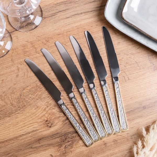 Набор столовых ножей с фактурой TS Kitchen HP696 6шт Хром с золотом фото
