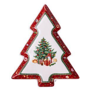 Блюдо сервірувальне новорічне для закусок порцелянове Christmas 29 на 24 на 2 см Червоний з білим Yiwu HP-SDHK-17 фото