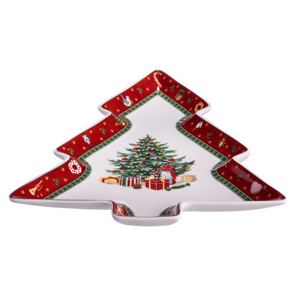 Блюдо сервірувальне новорічне для закусок порцелянове Christmas 29 на 24 на 2 см Червоний з білим Yiwu HP-SDHK-17 фото