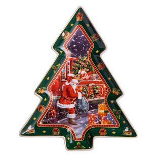 Блюдо сервірувальне новорічне для закусок Santa 29 на 24 на 2 см Зелений Yiwu HP-SDHK-18 фото