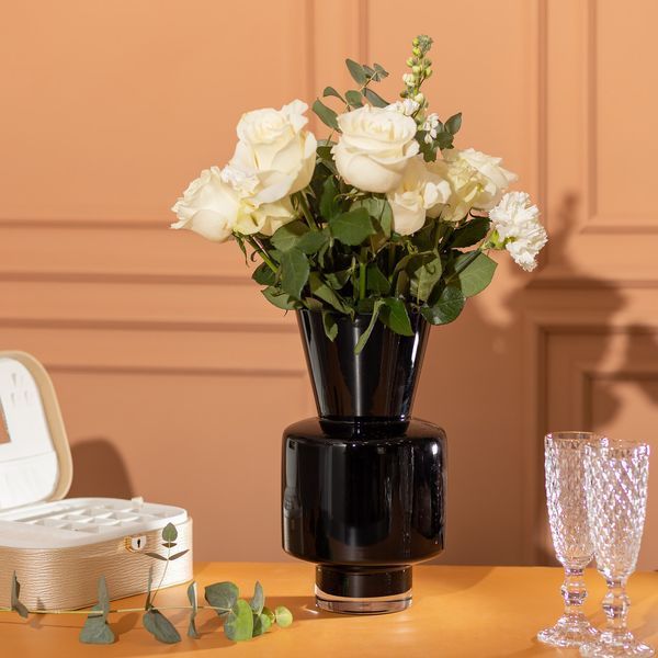 Ваза декоративна скляна в стилі Хайтек 31 см Чорний Flower Season HP-10-33 фото