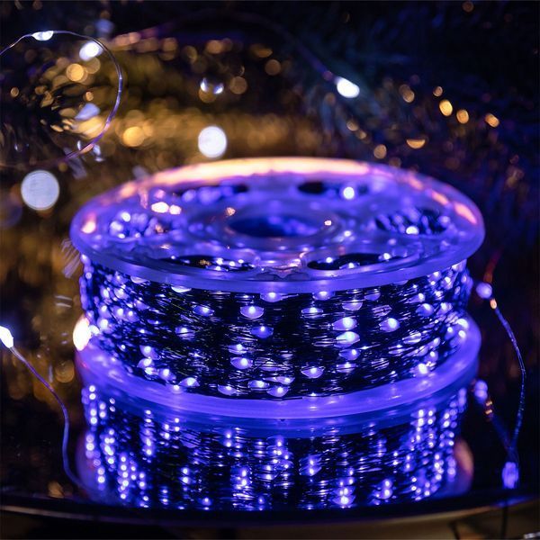 Гірлянда Роса нитка 1000 LED 100 м з пультом від мережі зелений/синій GarlandoPro 1000L100MGBL фото