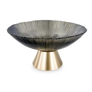 Фруктовниця скляна Gold & Grey 15 см на золотистій ніжці Сірий Yiwu HP-34-117 фото