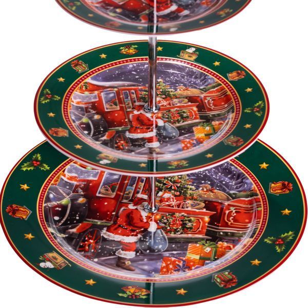 Фруктівниця новорічна порцелянова на 3 яруси Santa Зелений Yiwu HP-SDHK-9 фото