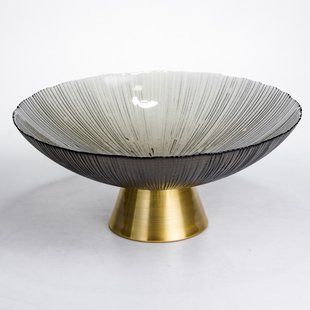 Фруктовниця скляна Gold & Grey 34 см на золотистій ніжці Сірий Yiwu HP-34-119 фото
