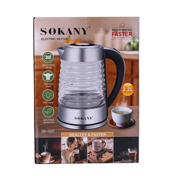 Електрочайник Sokany SK1027CST на 2.2 л 2000 Вт Прозорий фото