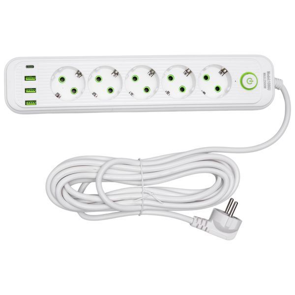 Мережевий фільтр-подовжувач 5 розеток і 3 USB A1 Type-C на 5 метрів Білий Yiwu HP-5-43 фото