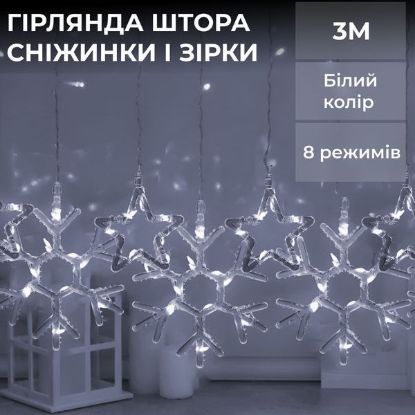 Гирлянда фигурная Звезды и снежинки 10 фигур 3х0,9 м холодный белый GarlandoPro 1733067W фото