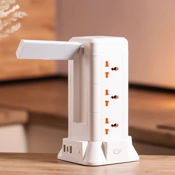 Мережевий фільтр-подовжувач на 9 розеток з LED-лампою 3USB та 1PD 2,8 метри Білий Yiwu HP-5-5 фото