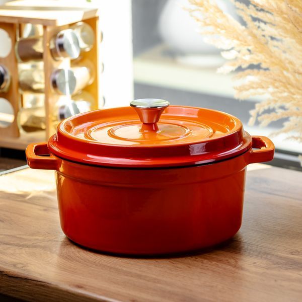 Кокотниця чавунна емальована 4,5 л Помаранчевий Yongkang HP-FLG-4 ORANGE фото