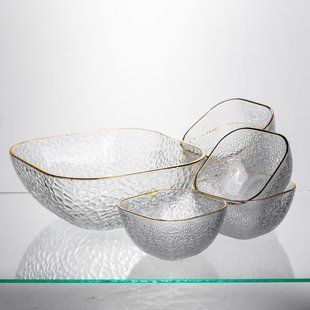 Набор салатниц Golden 7 штук 1.5 л и 0.2 л с золотистой окантовкой Прозрачный Yiwu HP-34-43 фото