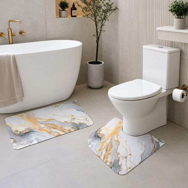 Набор ковриков для ванной и туалета Golden Marble 50 на 80 и 40 на 50 см Бежевый Yiwu HP-42-179 фото