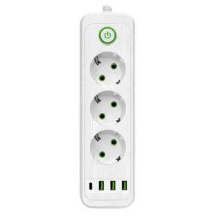 Сетевой фильтр-удлинитель 3 розетки и 3 USB A1 Type-C на 3 метра Белый Yiwu HP-5-33 фото