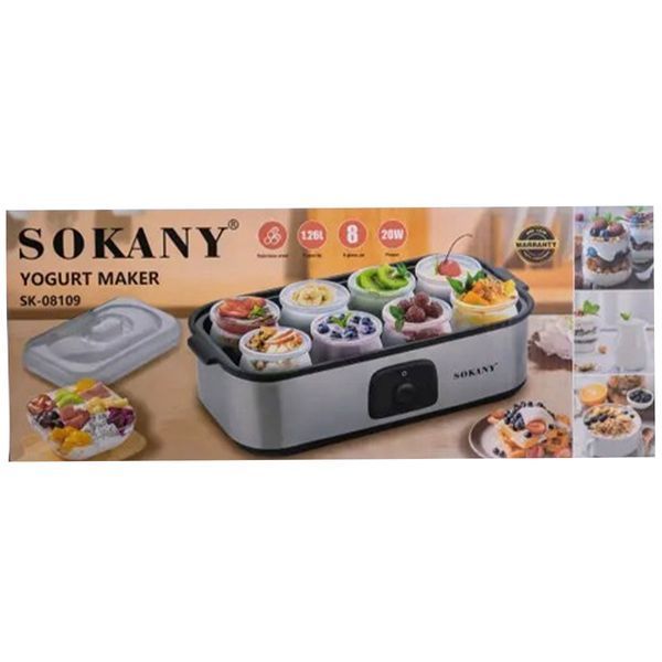 Йогуртница электрическая на 8 баночек по 180 мл 20 Вт Серебристый Sokany SK-08109 фото