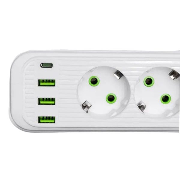 Мережевий фільтр-подовжувач 3 розетки і 3 USB A1 Type-C на 3 метри Білий Yiwu HP-5-33 фото