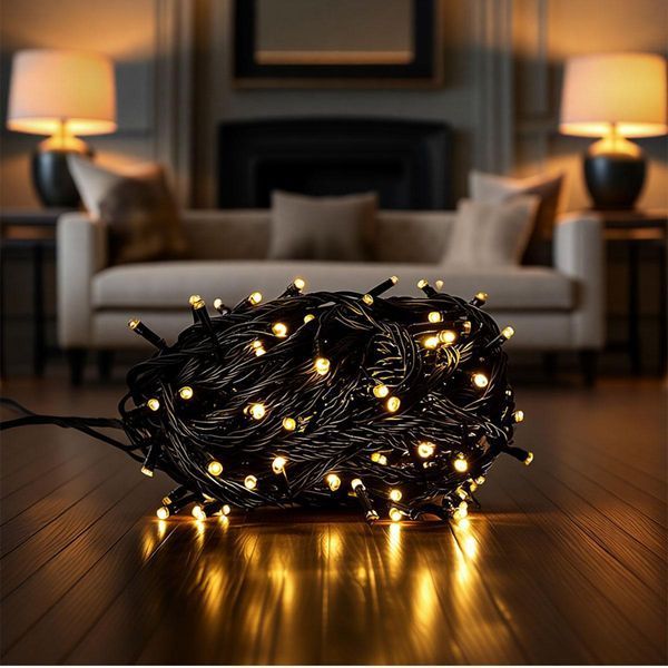 Новорічна гірлянда кімнатна нитка 22 м 220 LED чорний дріт Жовтий Garlando W220LED22MBY фото