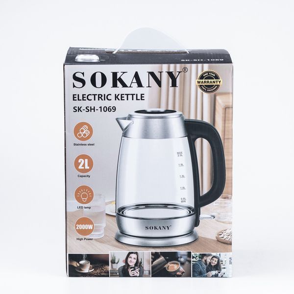 Электрочайник Sokany SKSH1069 на 2л 2000 Вт Прозрачный фото