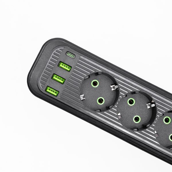 Сетевой фильтр-удлинитель 3 розетки и 3 USB A1 Type-C на 5 метров Черный Yiwu HP-5-36 фото