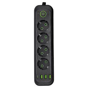Сетевой фильтр-удлинитель 4 розетки и 3 USB A1 Type-C на 3 метра Черный Yiwu HP-5-38 фото