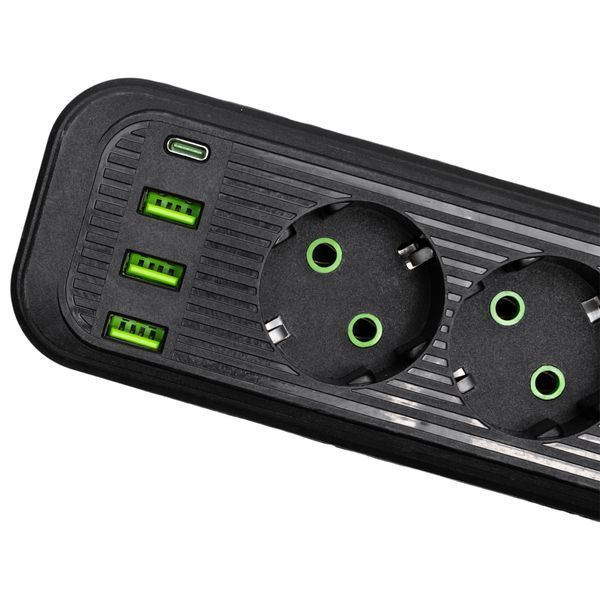 Сетевой фильтр-удлинитель 4 розетки и 3 USB A1 Type-C на 3 метра Черный Yiwu HP-5-38 фото
