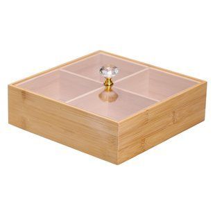 Менажниця дерев'яна на 4 секції з кришкою Коричневий Yiwu HB-40-2 фото