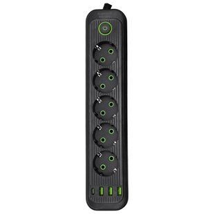 Сетевой фильтр-удлинитель 5 розеток и 3 USB A1 Type-C на 5 метров Черный Yiwu HP-5-44 фото