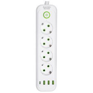 Сетевой фильтр-удлинитель 4 розетки и 3 USB A1 Type-C на 5 метров Белый Yiwu HP-5-39 фото
