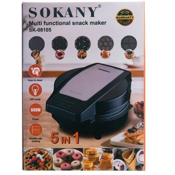 Мультипекар 5 в 1 600 Вт з антипригарними панелями Чорний Sokany SK-08105 фото
