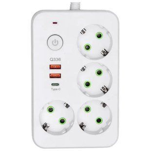 Сетевой фильтр-удлинитель 4 розетки и 2 USB A1 Type-C на 3 метра Белый Yiwu HP-5-45 фото