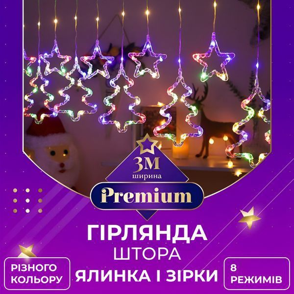 Гирлянда фигурная Звезды и елки 10 фигур 3х0,9 м разноцветный GarlandoPro 1733069ML фото