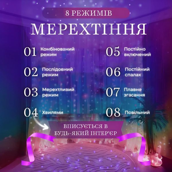 Гірлянда-штора 144 LED 16 ниток 3х2 м різнокольоровий GarlandoPro ZWM2320LEDML фото