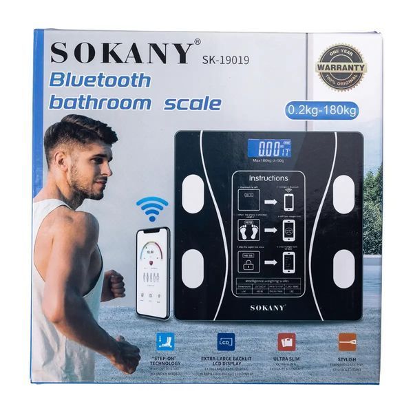 Фітнес-ваги з підтримкою Bluetooth із загартованого скла Чорний Sokany SK-19019B фото