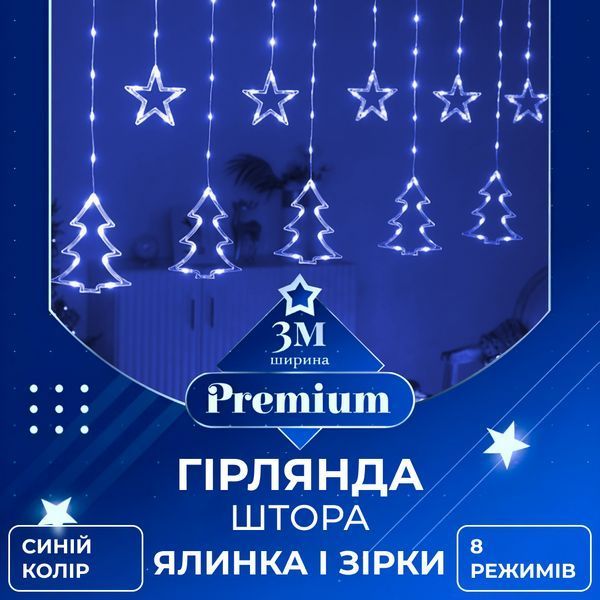 Гірлянда фігурна Зірки та ялинки 10 фігур 3х0,9 м синій GarlandoPro 1733070BL фото