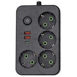 Сетевой фильтр-удлинитель 4 розетки и 2 USB A1 Type-C на 5 метров Черный Yiwu HP-5-48 фото